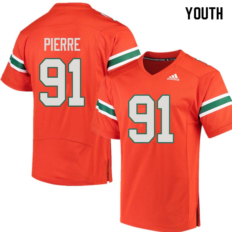 Youth Miami Hurricanes #91 Olsen Pierre College Football Jerseys Sale-Orange